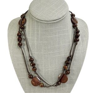 Shimmer Brown Faux Stone Acrylic Beaded Cord Long Necklace